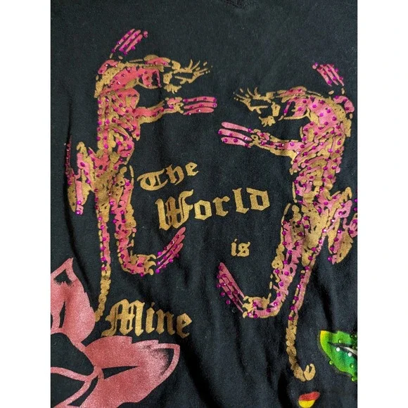 Vintage Ed Hardy Long Baby Tee Panther Rose Tattoo Tunic Christian Audigier L - Picture 8 of 15
